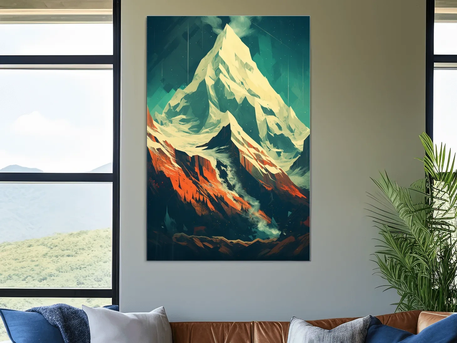 Retro Geometric Glacier Mountain Peak Artwork - Alpine Landscape Wall Art
