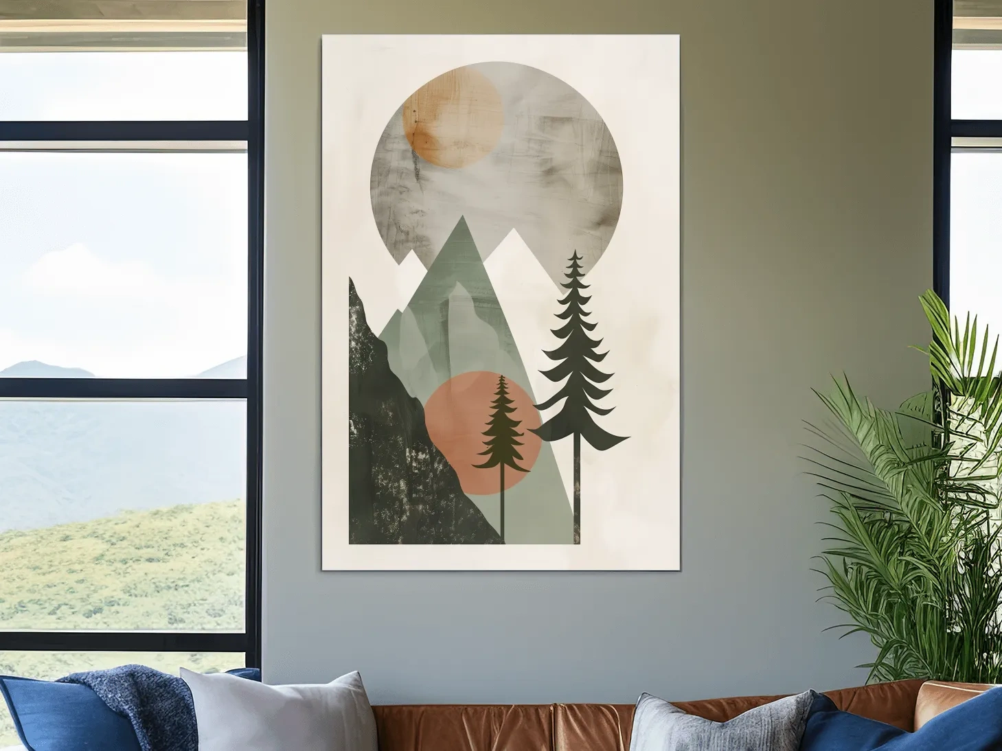 Minimalist Scandinavian Mountain Pines Landscape - Modern Boho Wall Art