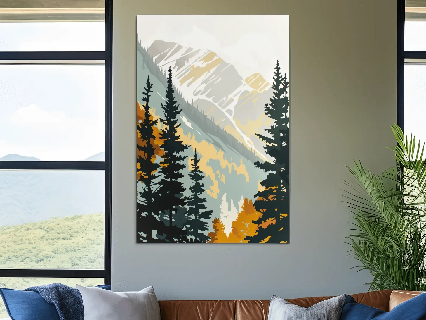 Minimalist Alpine Mountain & Pine Forest - Scandinavian Landscape Wall Art
