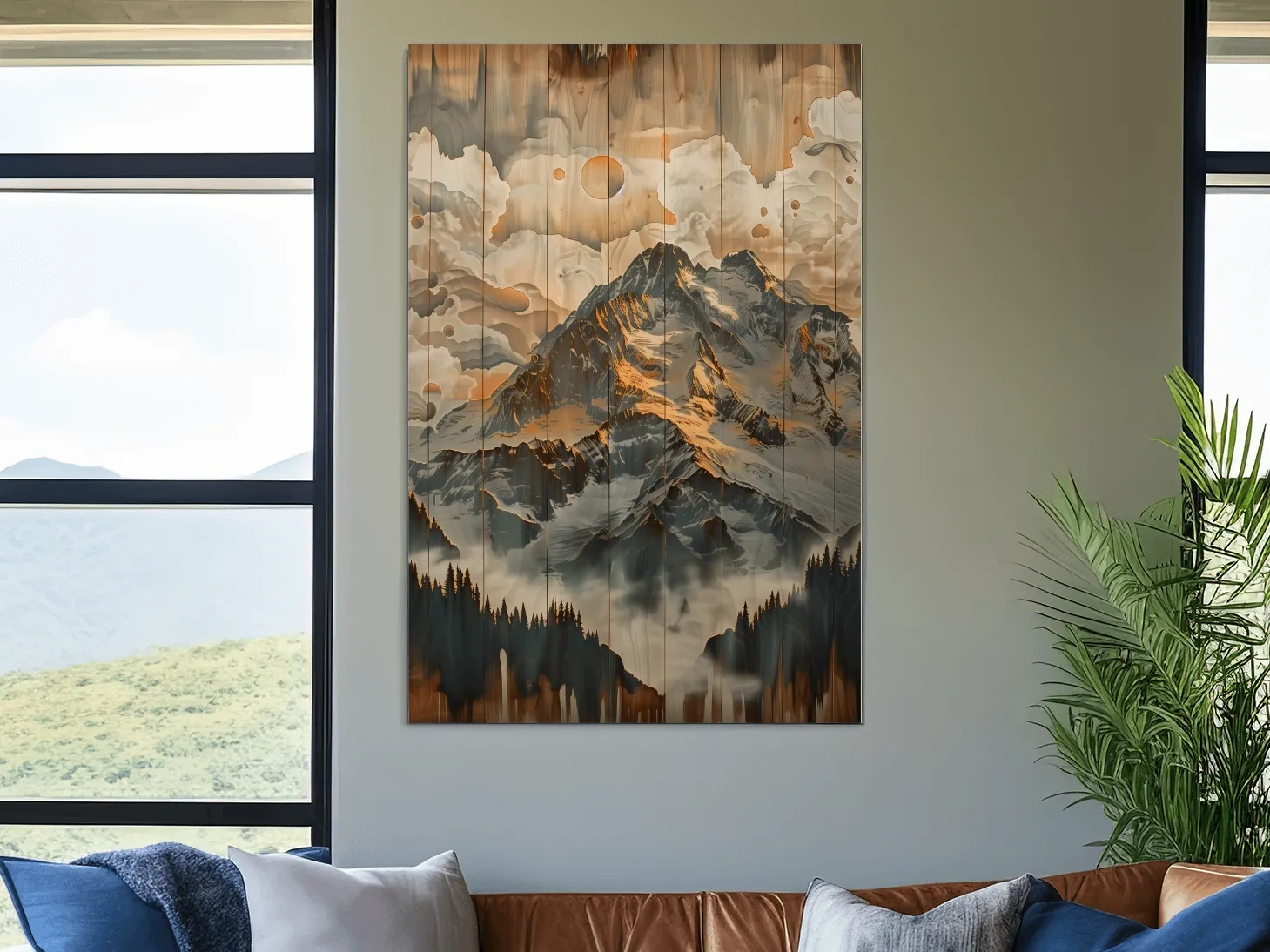 Rustic Glacier Mountain Range Artwork - Vintage Wood Grain Alpine Wall Art