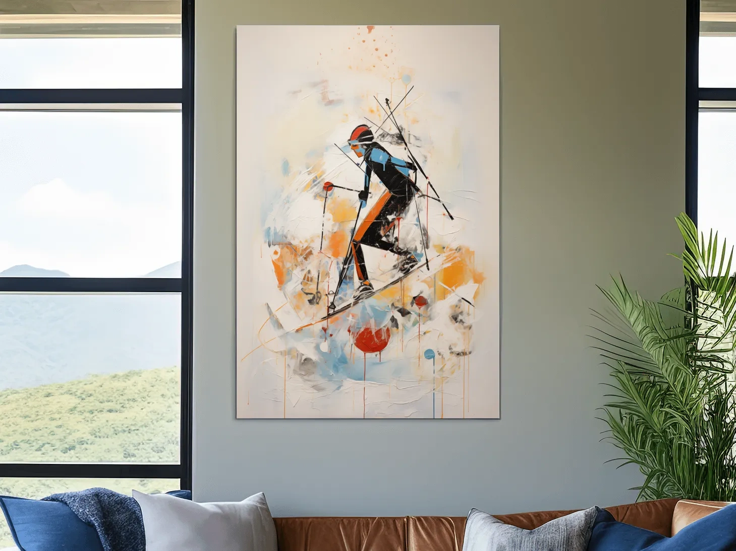 Abstract Ski Mountaineer Painting - Modern Winter Adventure Wall Art