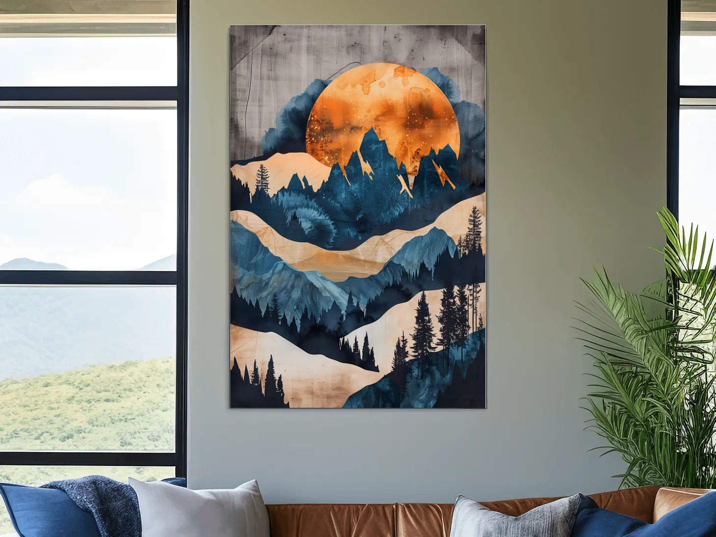 Moody Abstract Mountain Sunset - Forest Watercolor Wall Art