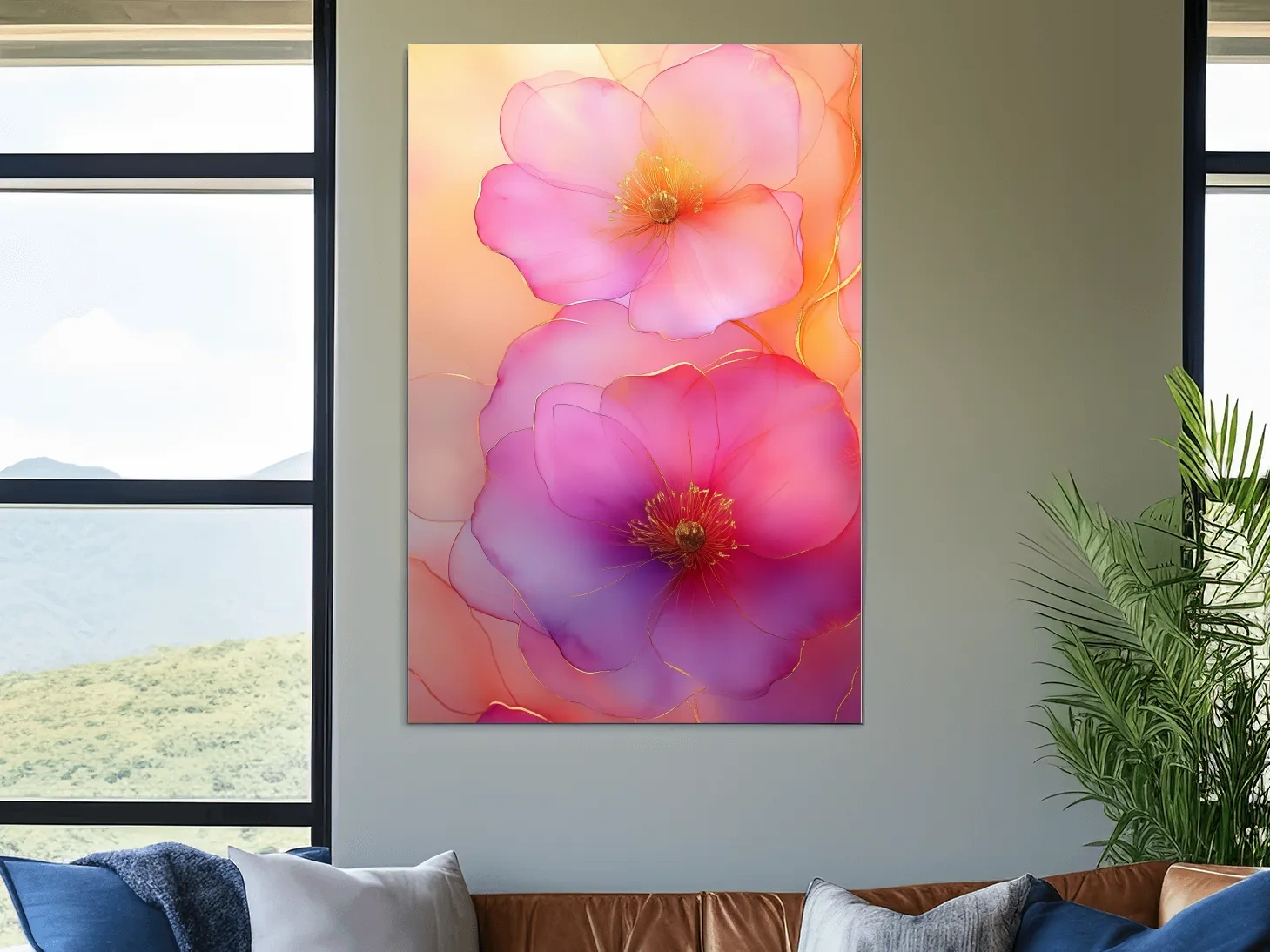 Ethereal Pink Watercolor Blossoms With Gold Accents - Floral Botanical Wall Art