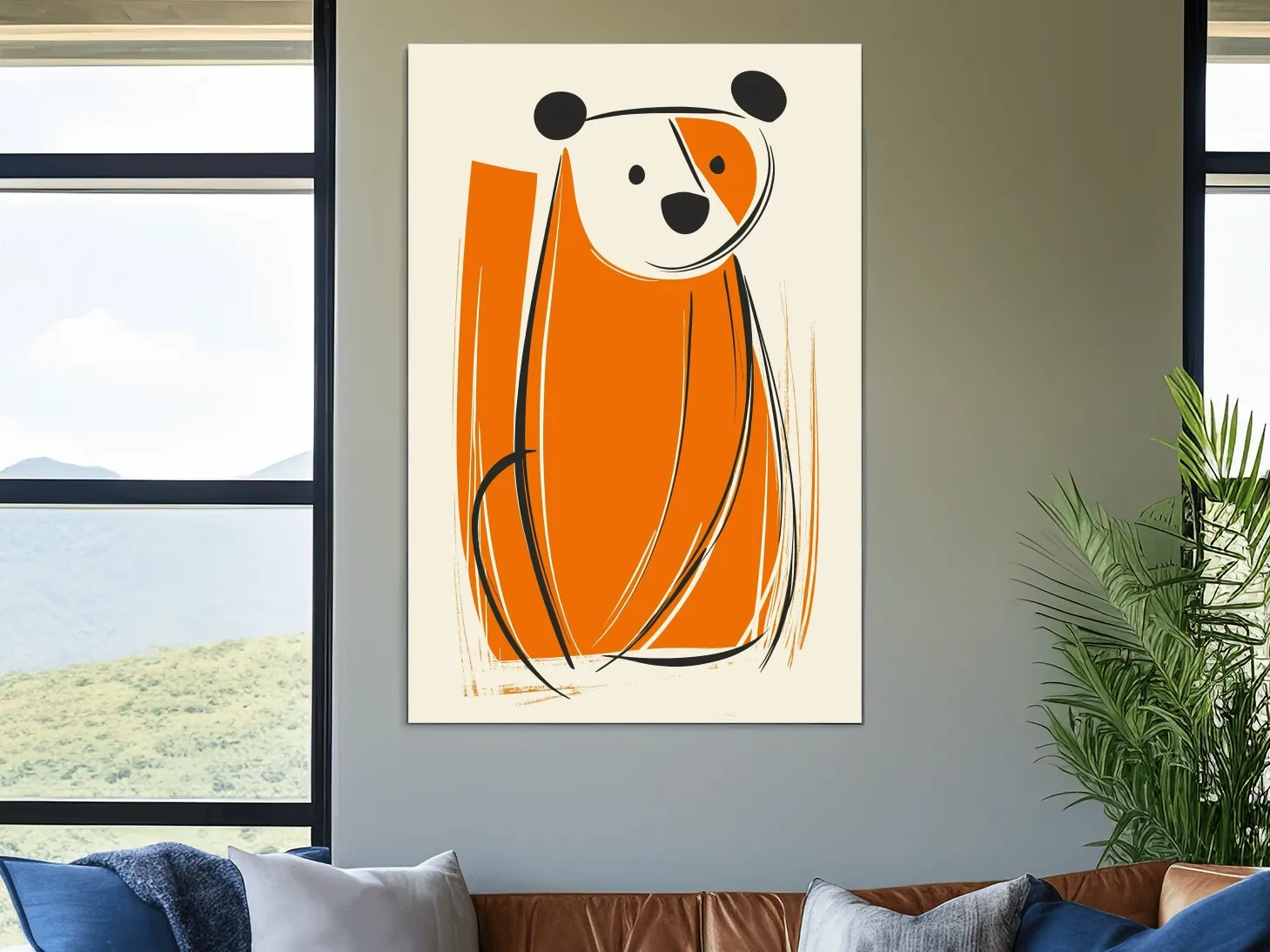 Minimalist Bear Caricature Illustration - Modern Nursery Wall Art
