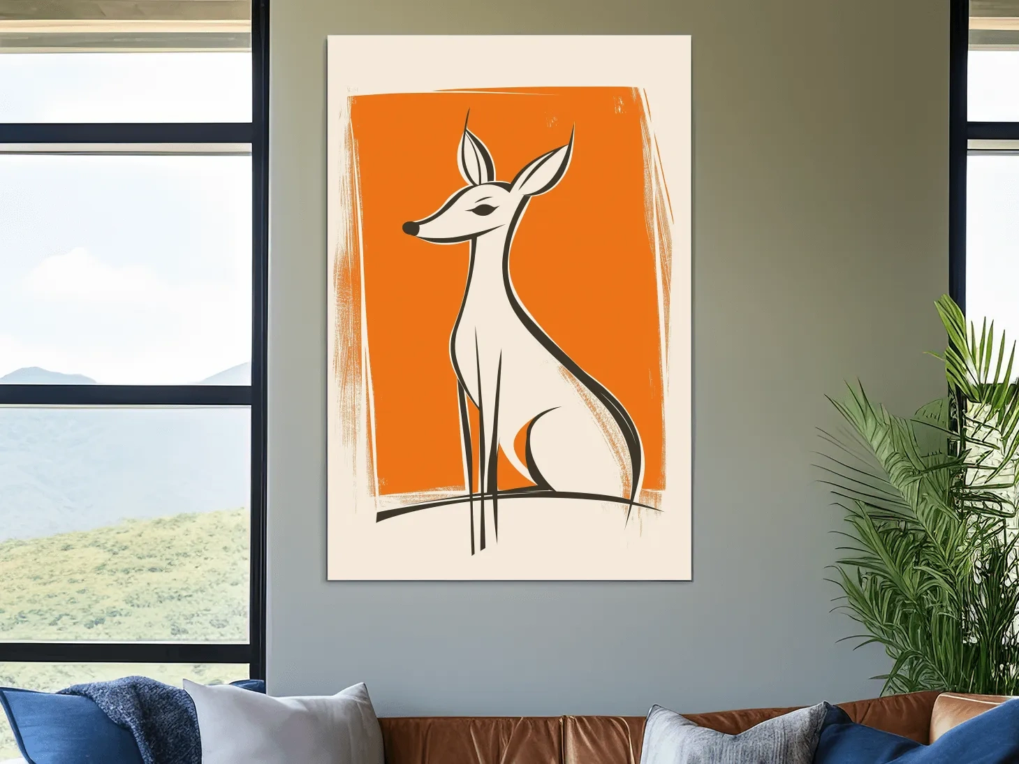 Stylized Deer Caricature Illustration - Mid Century Modern Wildlife Wall Art