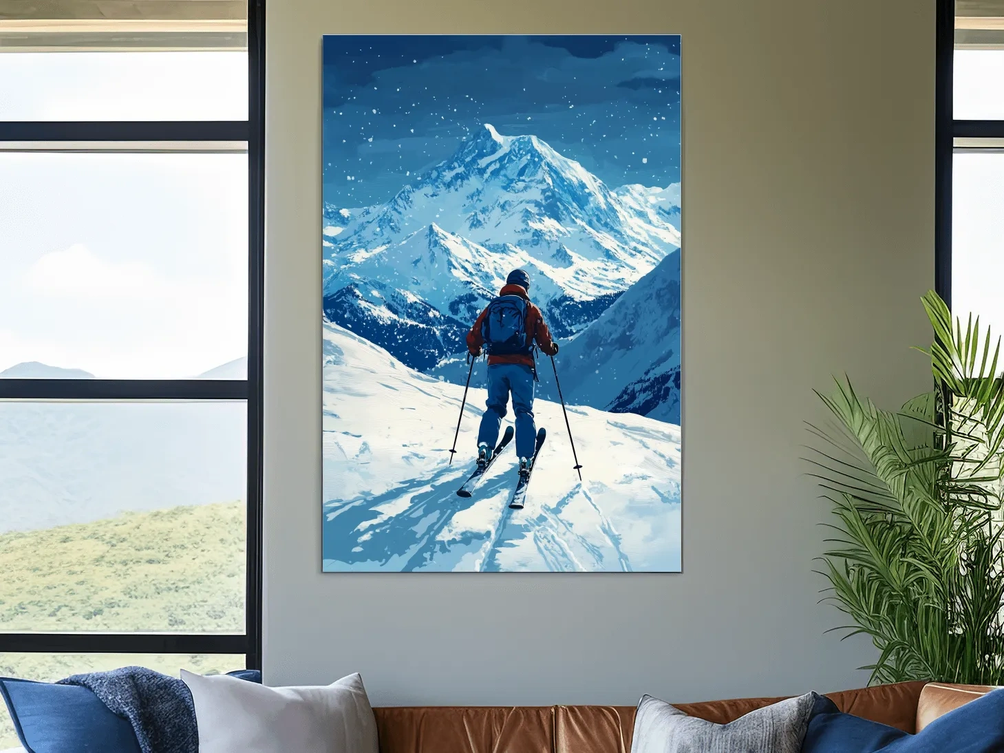 Alpine Skier In Snowy Mountain Peaks - Winter Adventure Landscape Wall Art