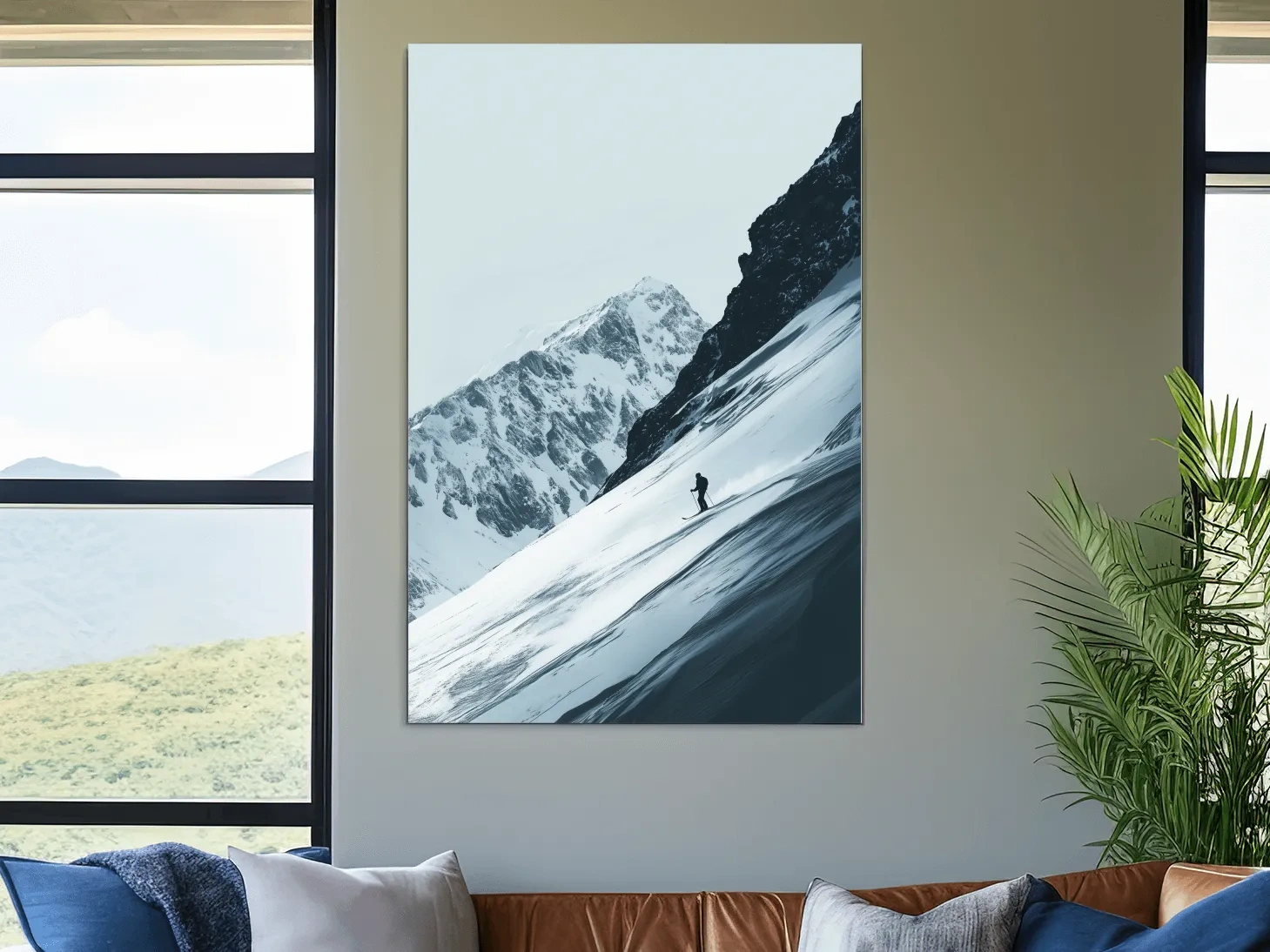 Snowy Alpine Skier Artwork - Minimalist Ski Wall Art