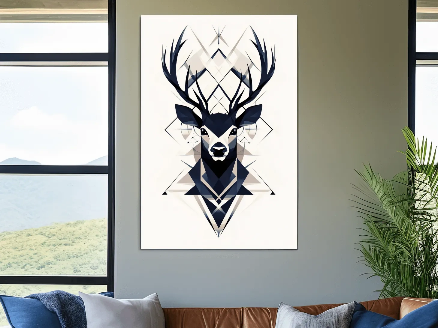 Geometric Stag Head Illustration - Tribal Style Wildlife Wall Art
