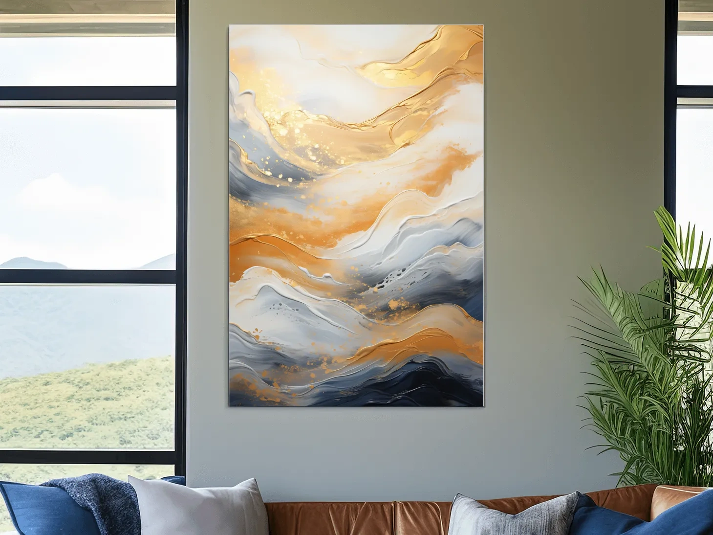 Gold White Marble Swirl Abstract - Modern Alcohol Ink Wall Art