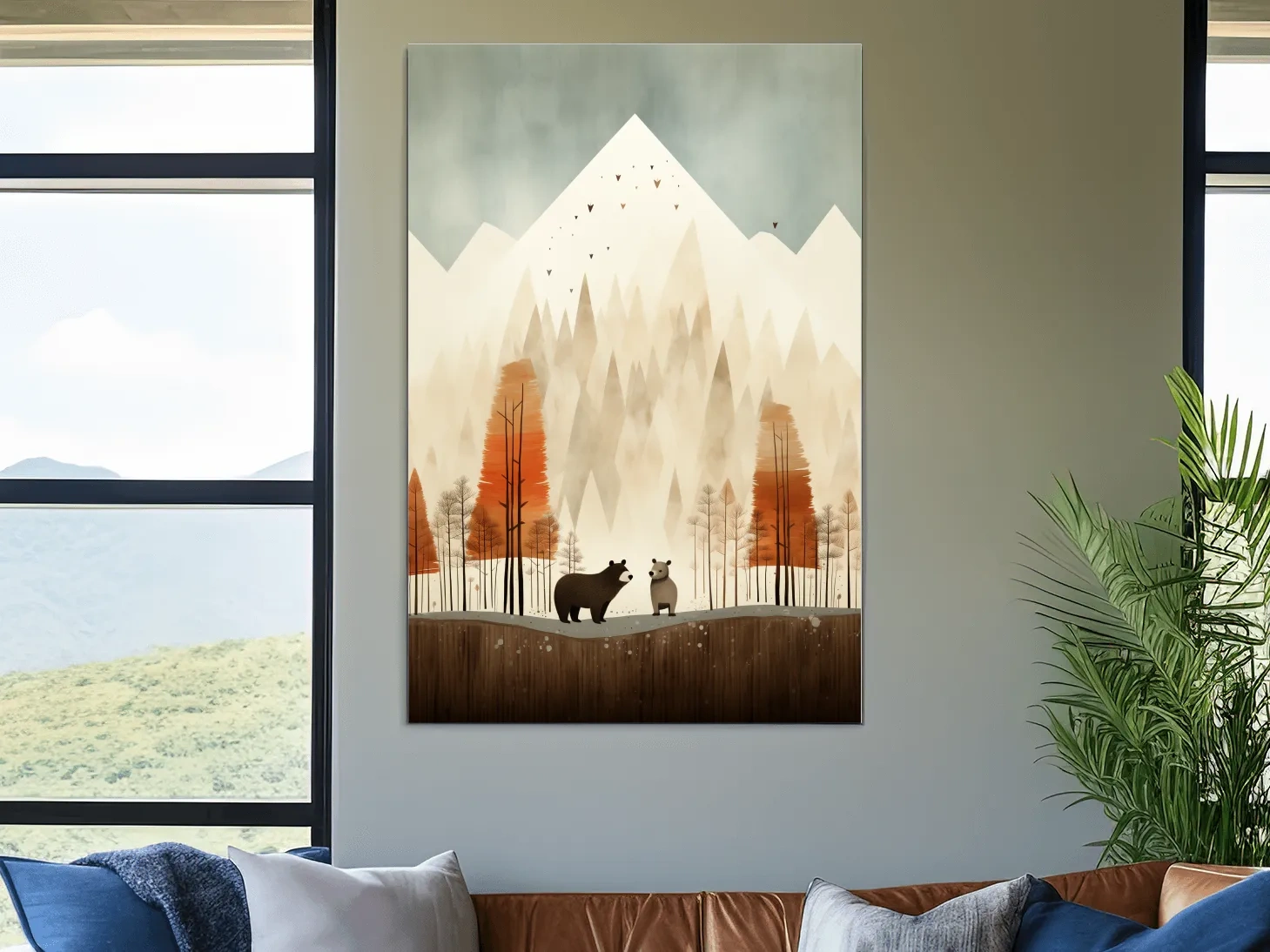 Whimsical Bear Family Autumn Forest Illustration - Nursery Woodland Wall Art