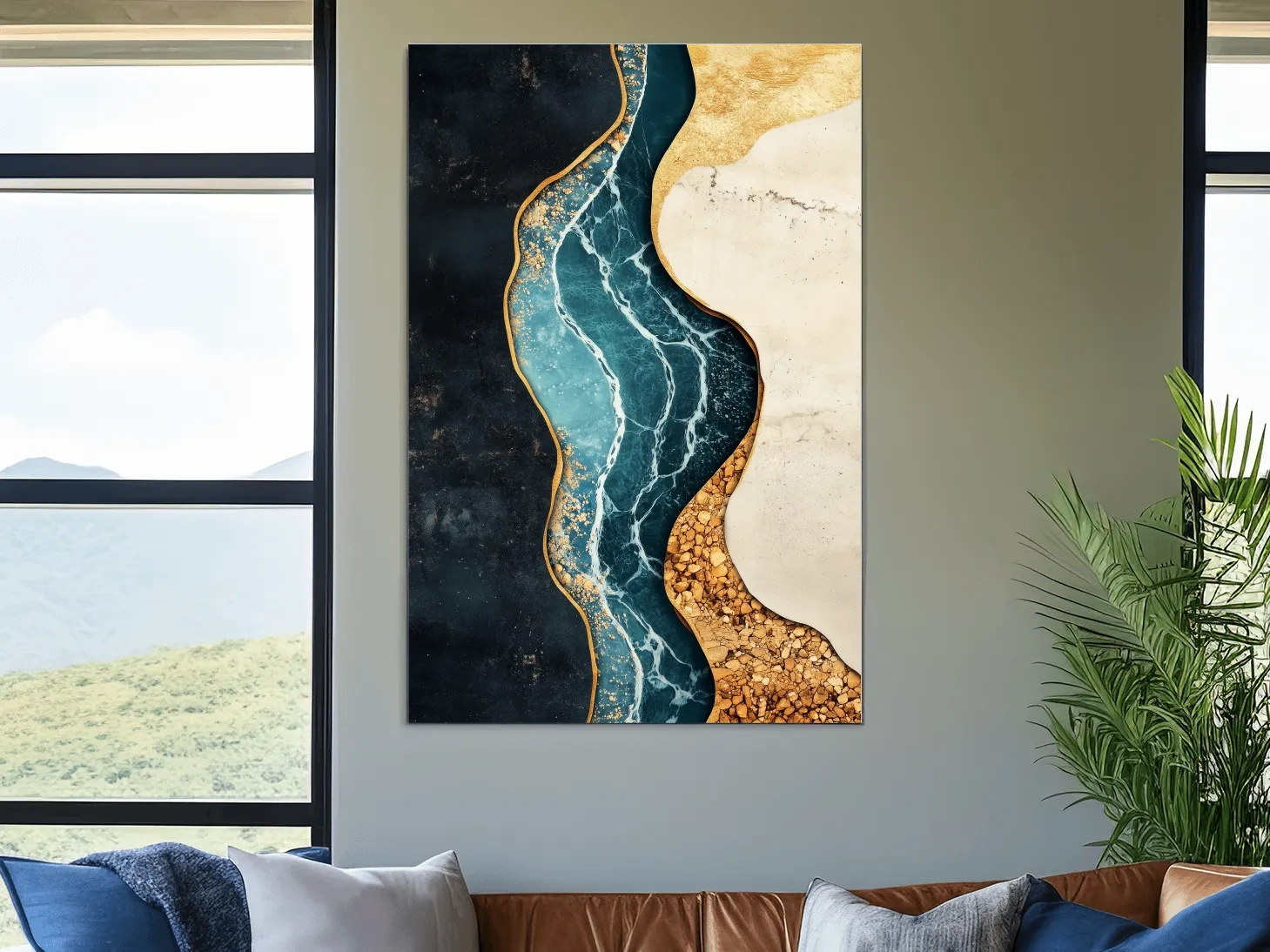 Luxurious Fluid Marble River Abstract - Gold Geode Resin Style Wall Art