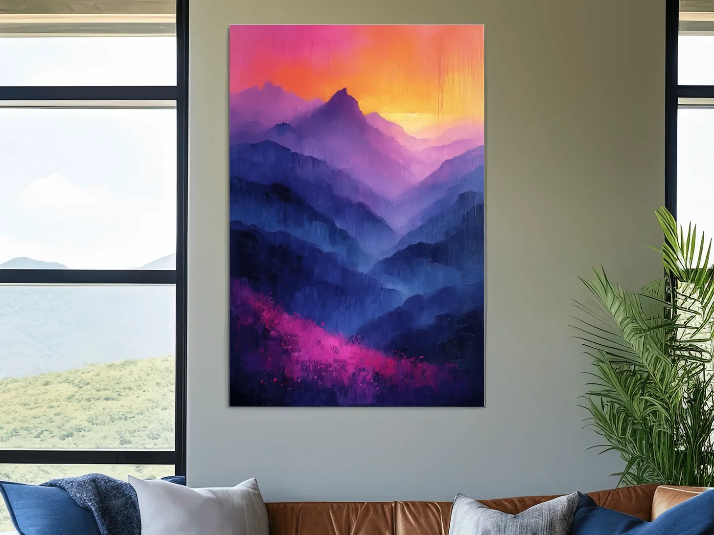 Vibrant Abstract Sunset Mountain Layers - Colorful Contemporary Wall Art