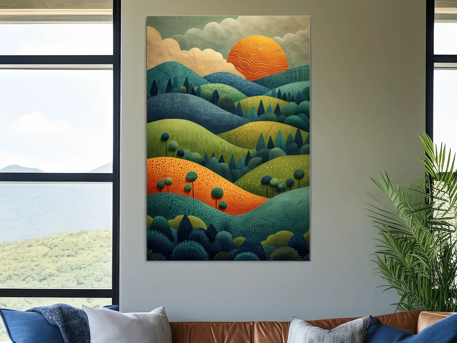 Layered Mountain Sunset Landscape - Mid Century Modern Forest Wall Art