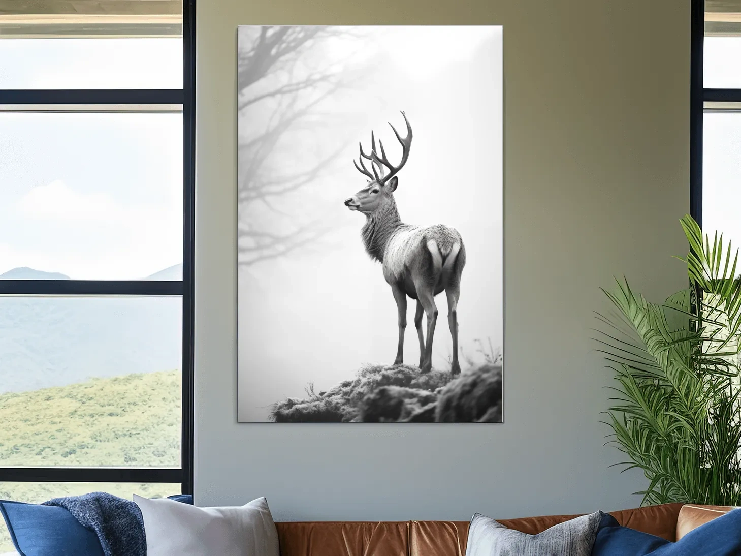 Black And White Stag Portrait - Minimalist Wildlife Photography Wall Art
