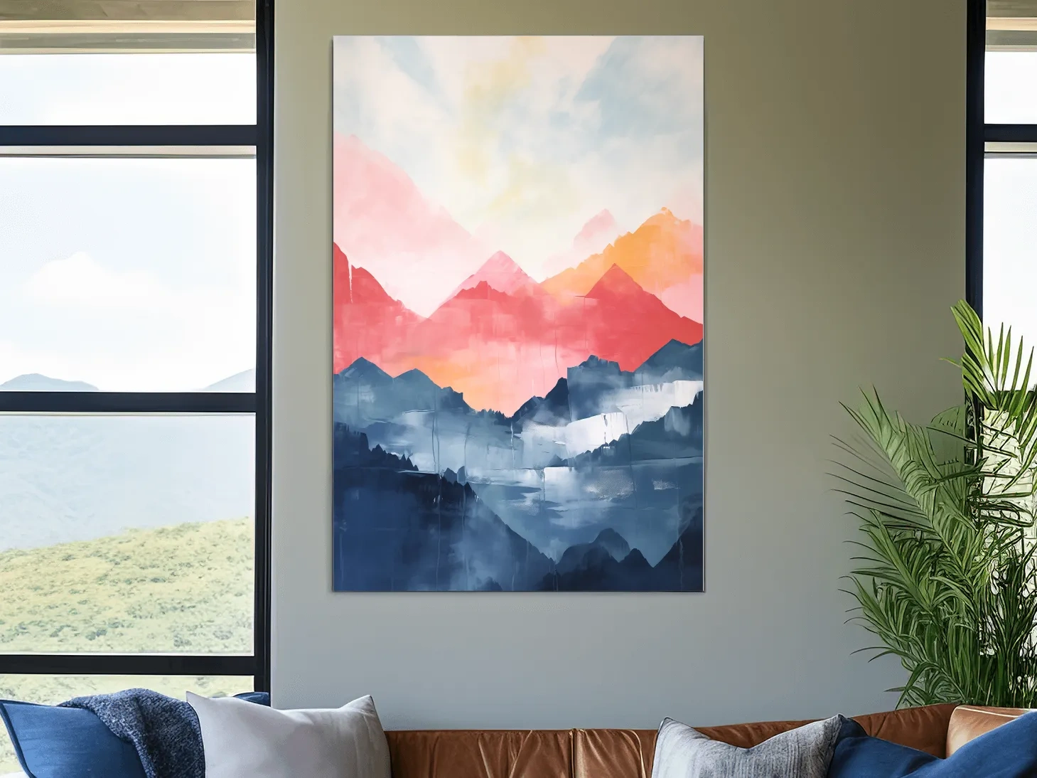 Colorful Abstract Mountain Sunrise Watercolor - Vibrant Pastel Landscape Wall Art