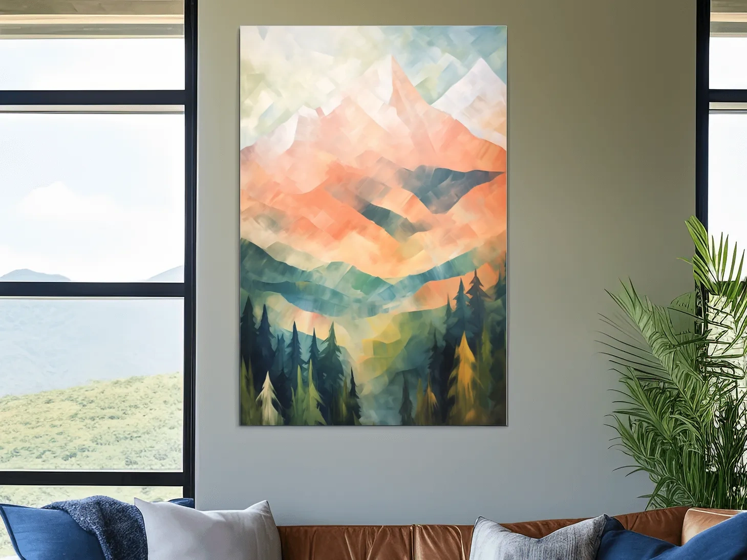 Abstract Pastel Alpine Sunrise Landscape - Colorful Forest Wall Art
