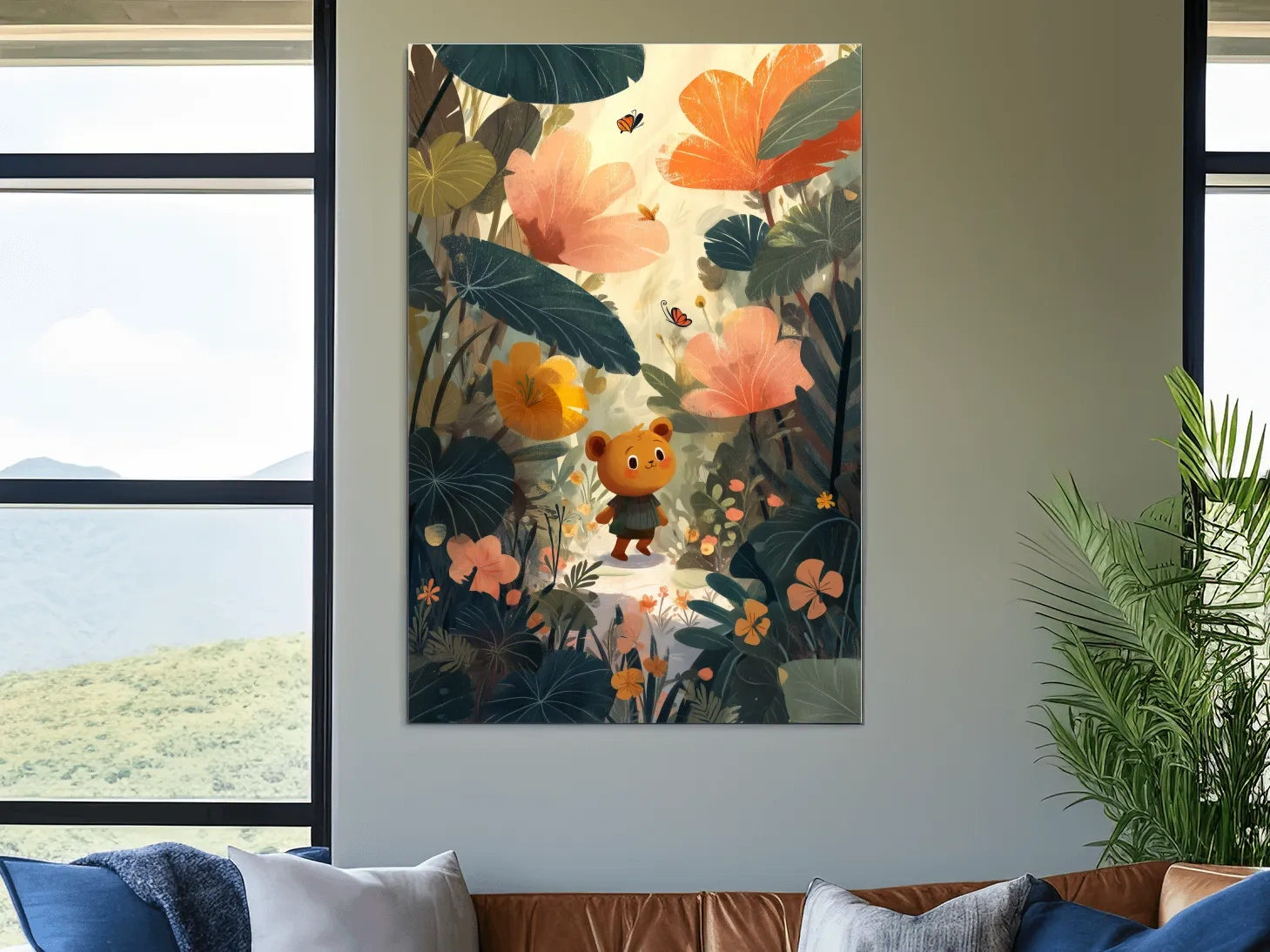 Whimsical Teddy Bear In Enchanted Garden - Cute Childrens Nursery Wall Art