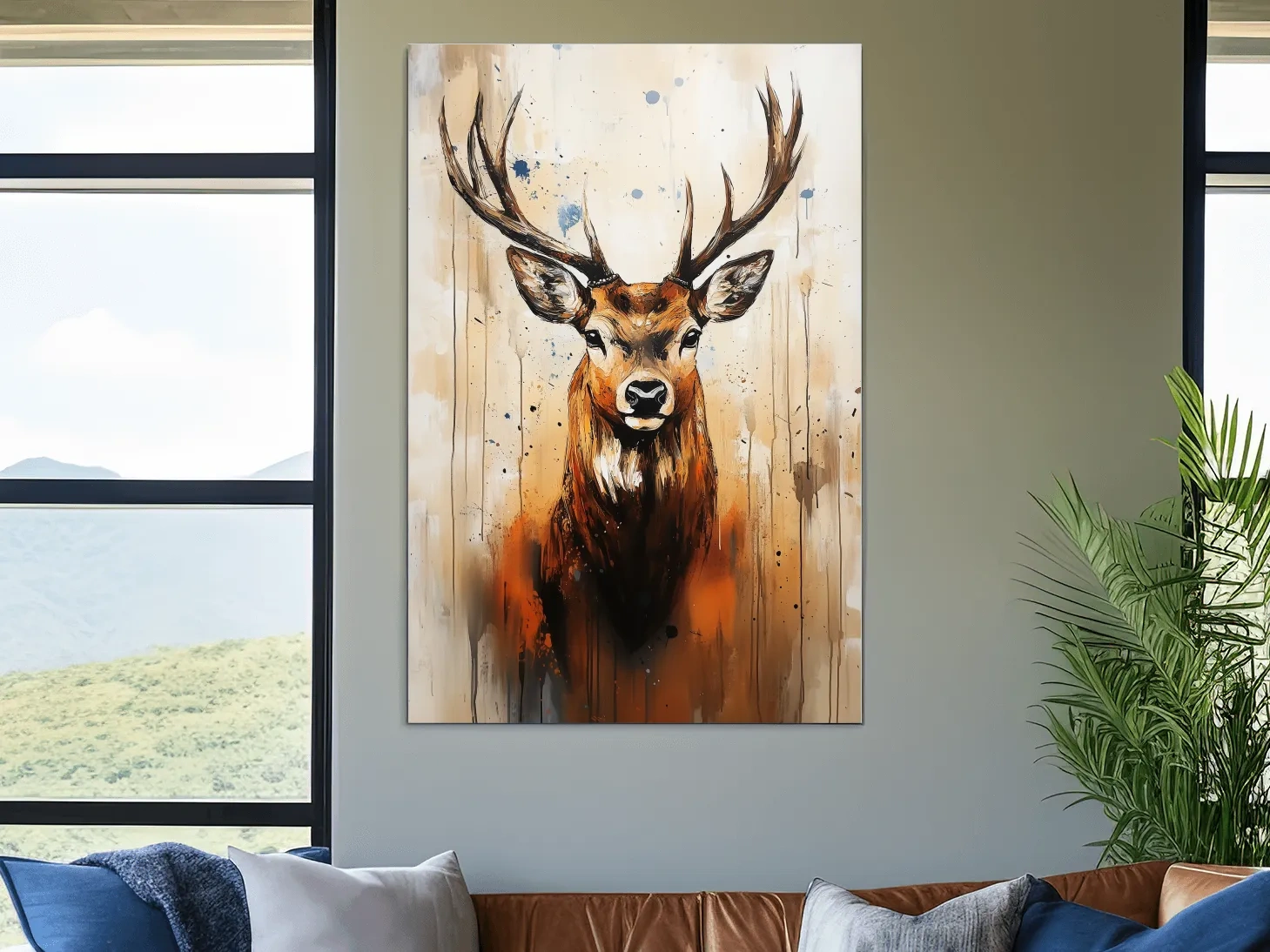 Impasto Style Deer Stag Portrait - Rustic Wildlife Wall Art