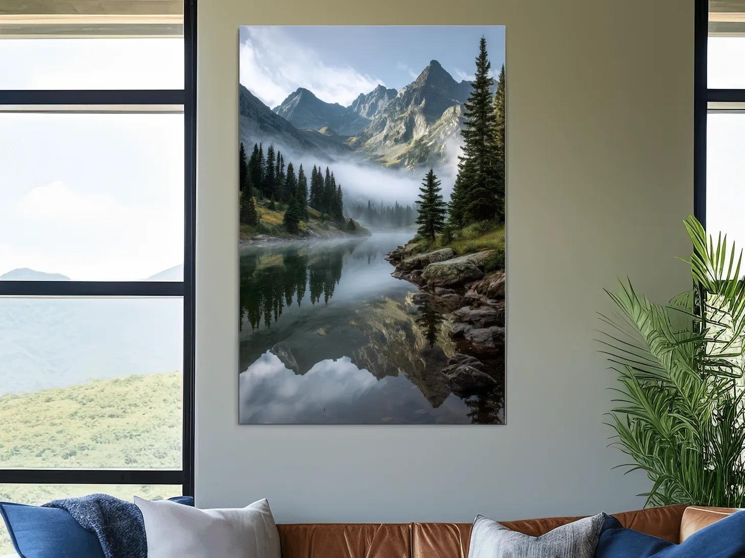 Misty Alpine Lake Photography - Serene Mountain Forest Wall Art