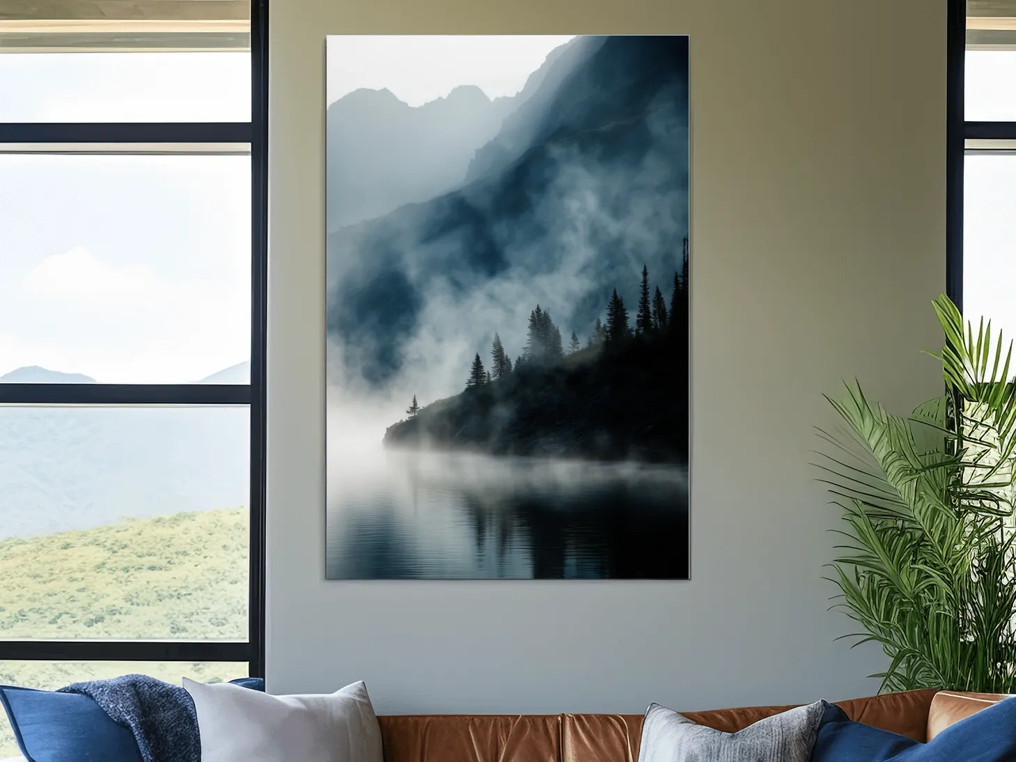 Misty Alpine Lake Landscape Photography - Foggy Pine Forest Nature Wall Art