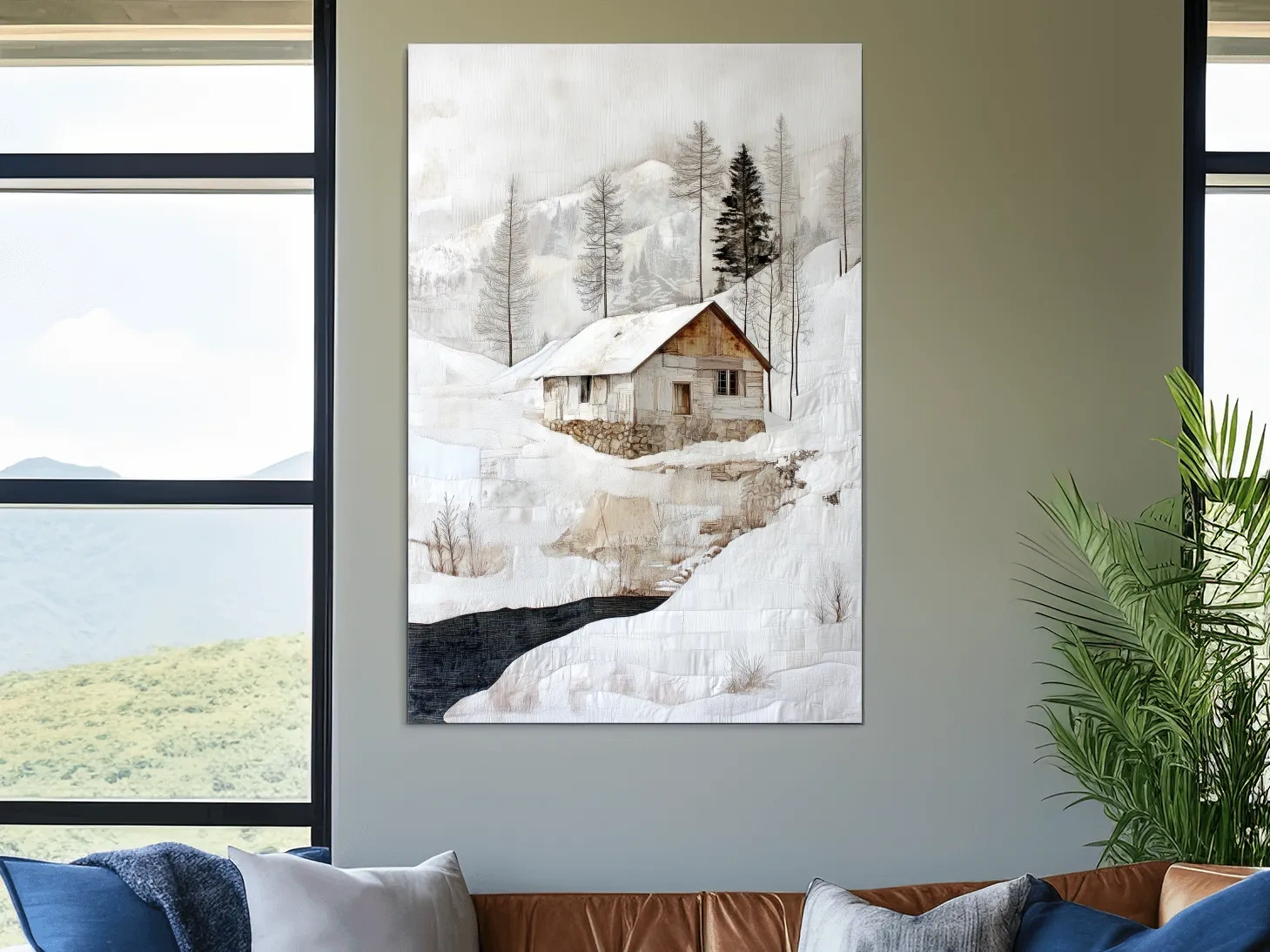 Snowy Mountain Cabin Painting - Winter Landscape Wall Art