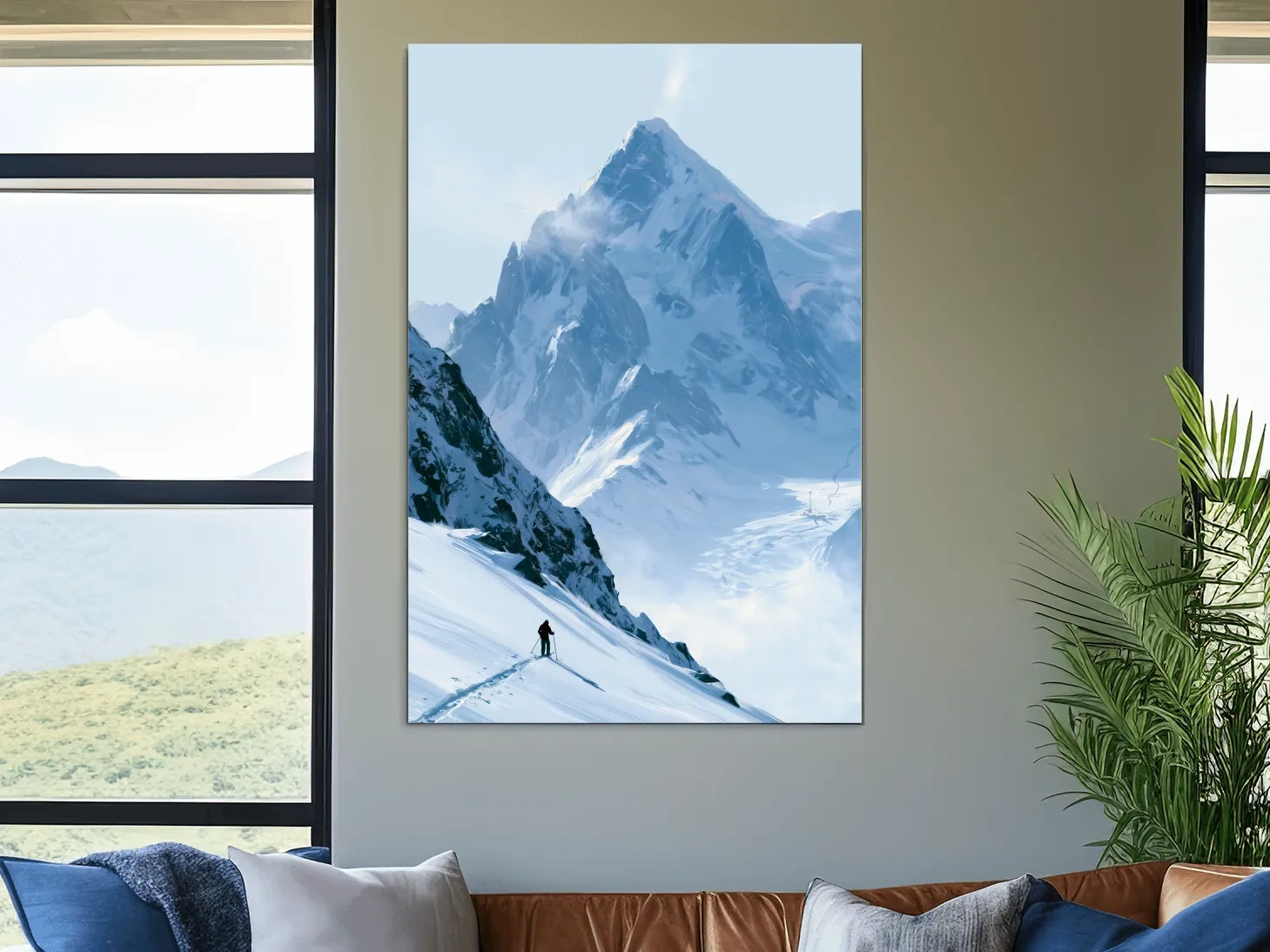 Backcountry Skier Alpine Peak Landscape - Minimalist Winter Mountain Wall Art
