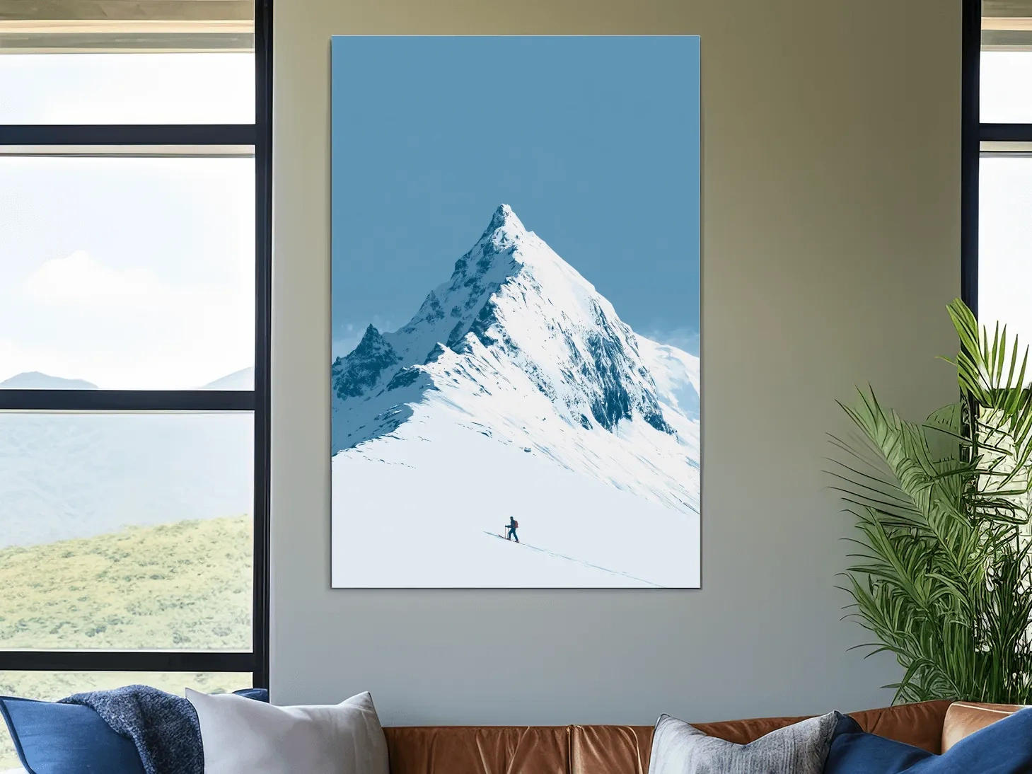 Snowy Alpine Peak Backcountry Skier - Minimalist Mountain Wall Art