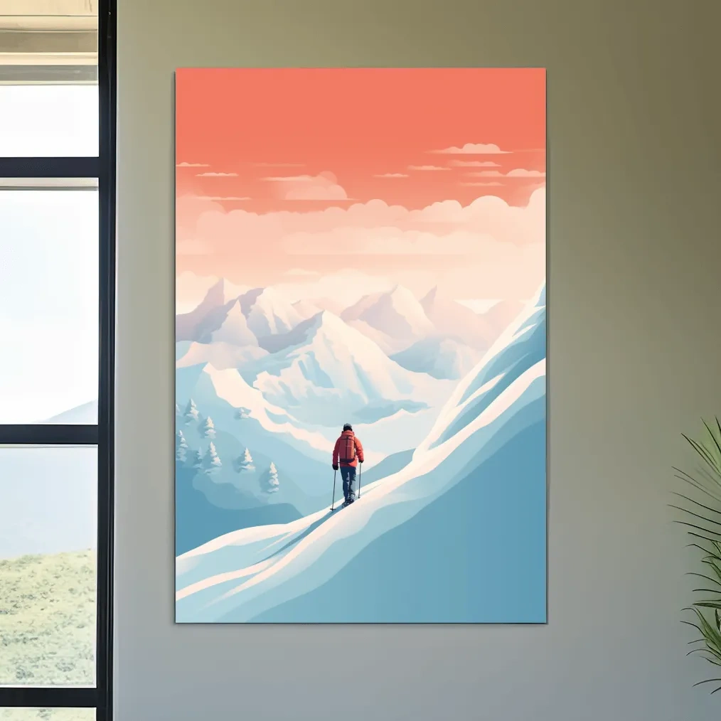 Backcountry Skier In Alpine Sunset - Minimalist Winter Mountains Wall Art