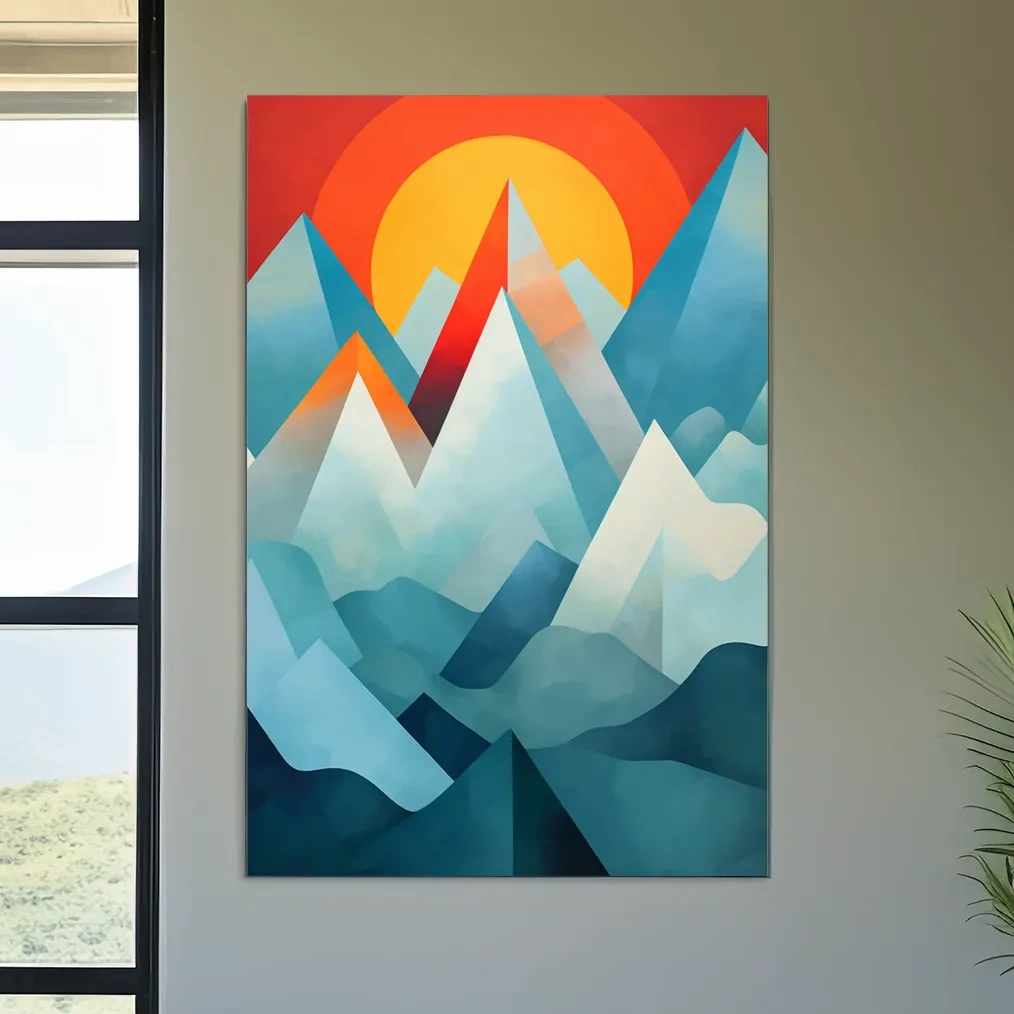 Abstract suprematism sunset mountain painting