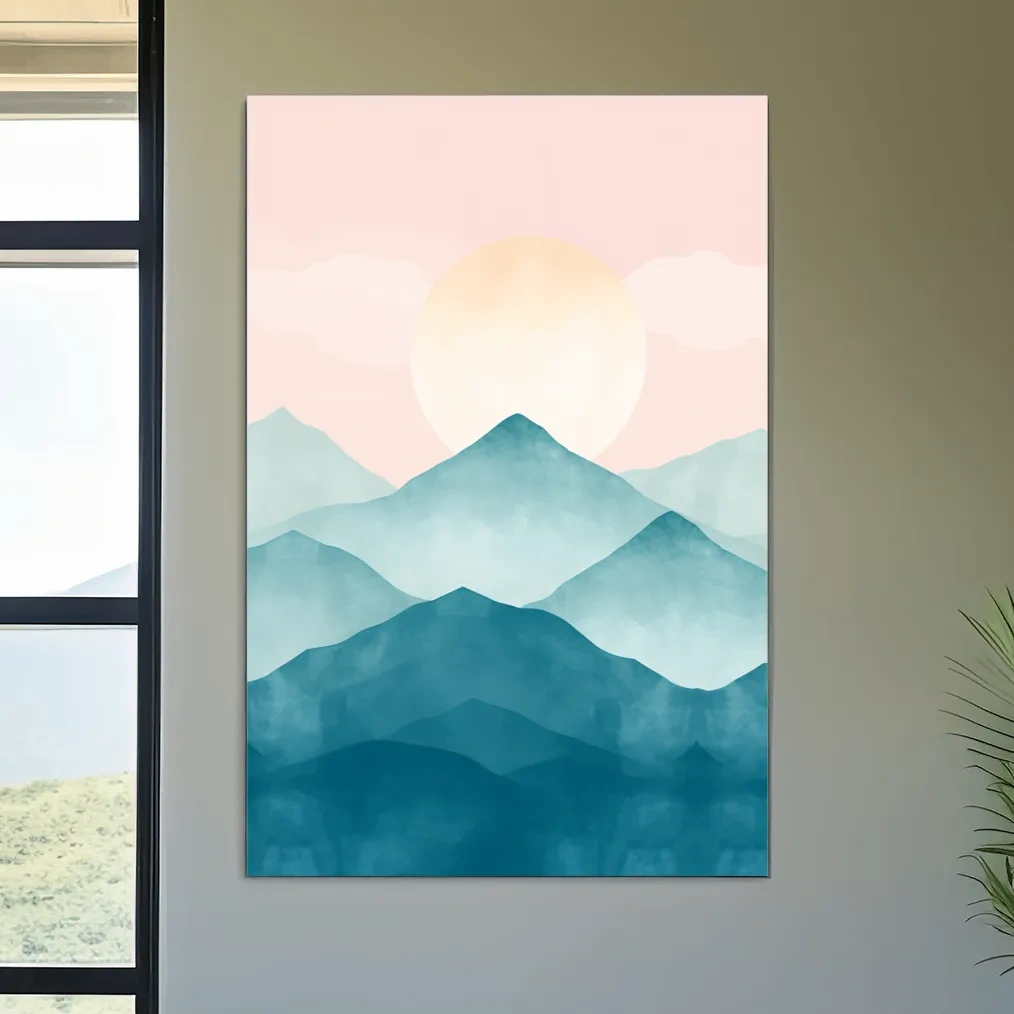 Pastel Watercolor Mountain Sunrise - Abstract Landscape Painting