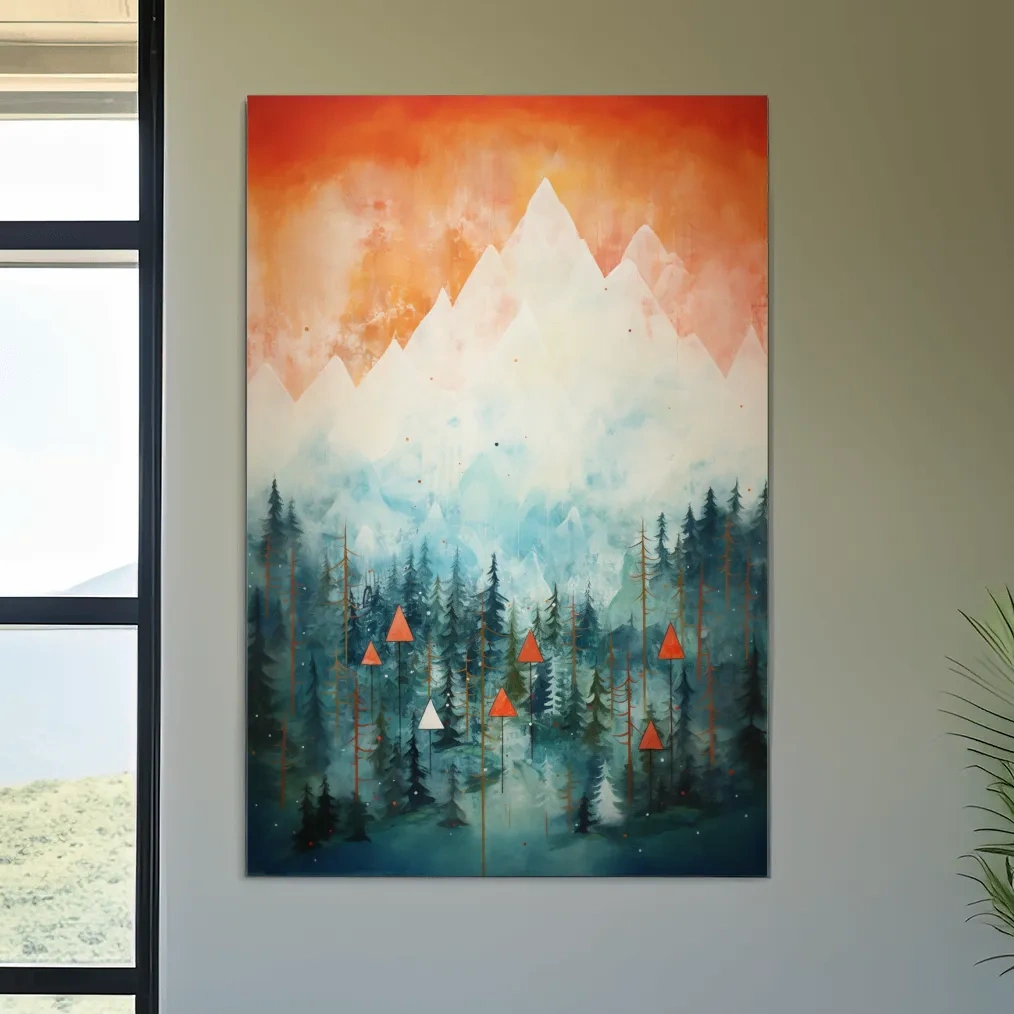 Abstract painting of a forest in the mountains