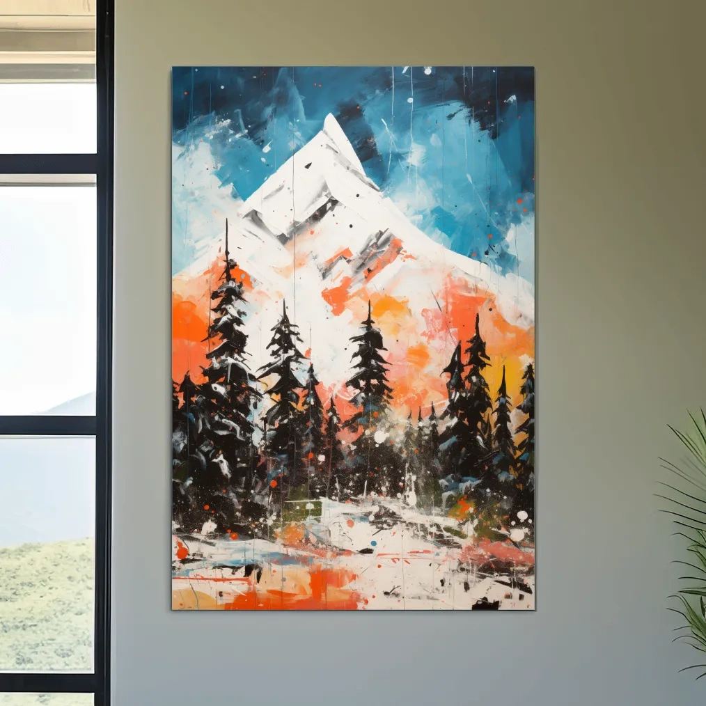 Textured rustic mountain painting