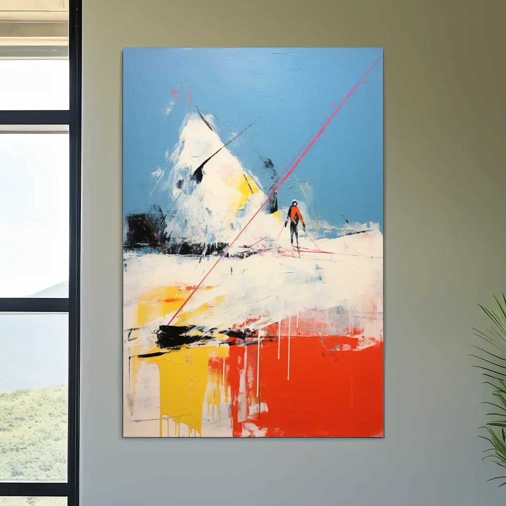 Expressionist Abstract Skiier Mountain Peak Painting - Winter Sports Wall Art