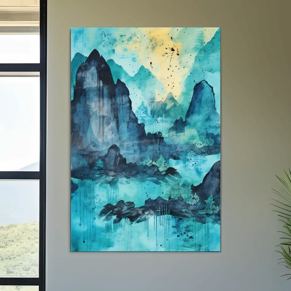 Abstract Mountain Lake Watercolor - Landscape Wall Art