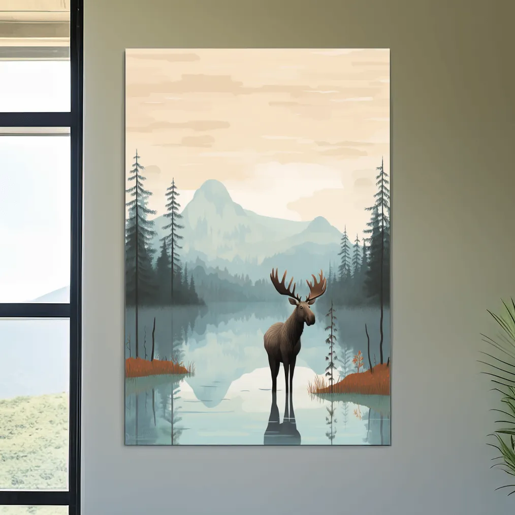 Childrens illustration of a moose in the mountains