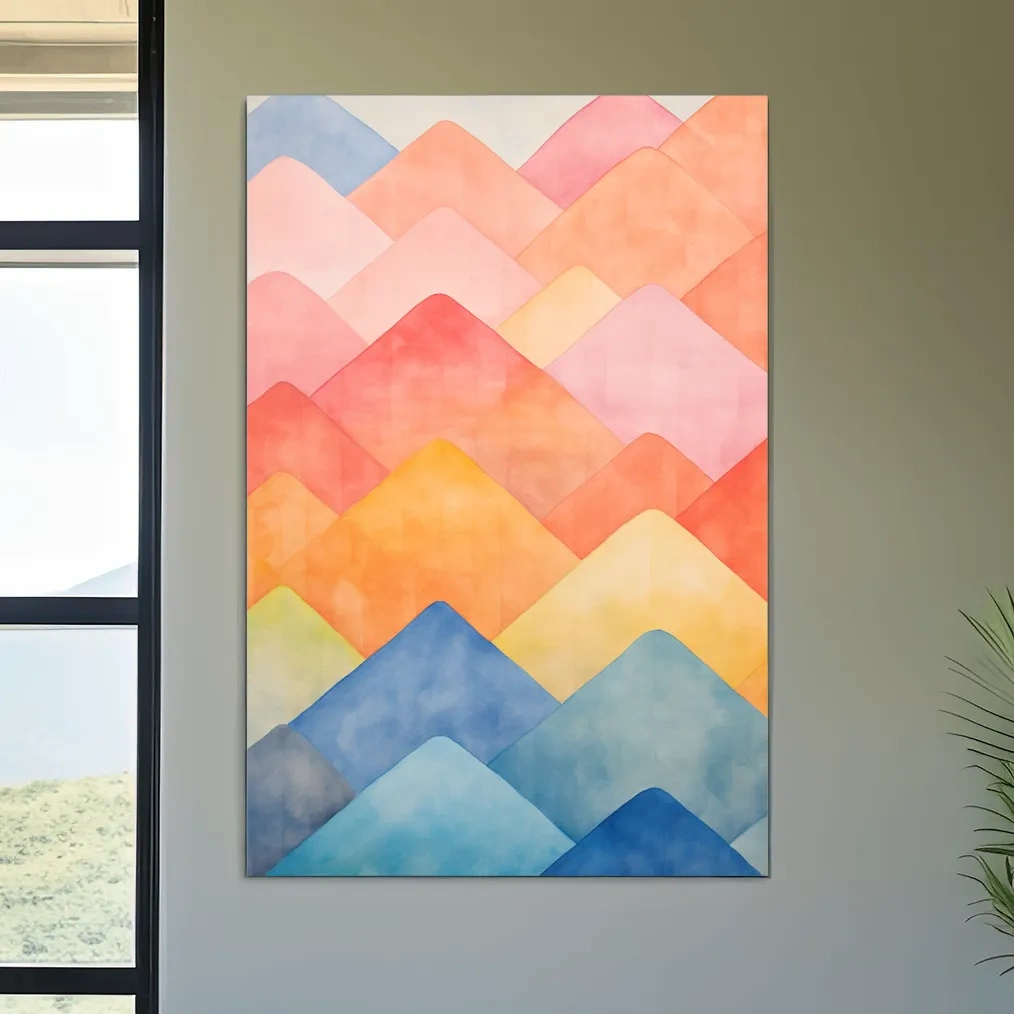 Bright colourful pastel shapes, abstract mountain patterns