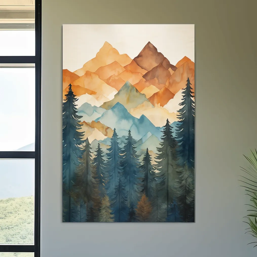Alpine Mountains Pine Forest Watercolor - Nature Landscape Wall Art