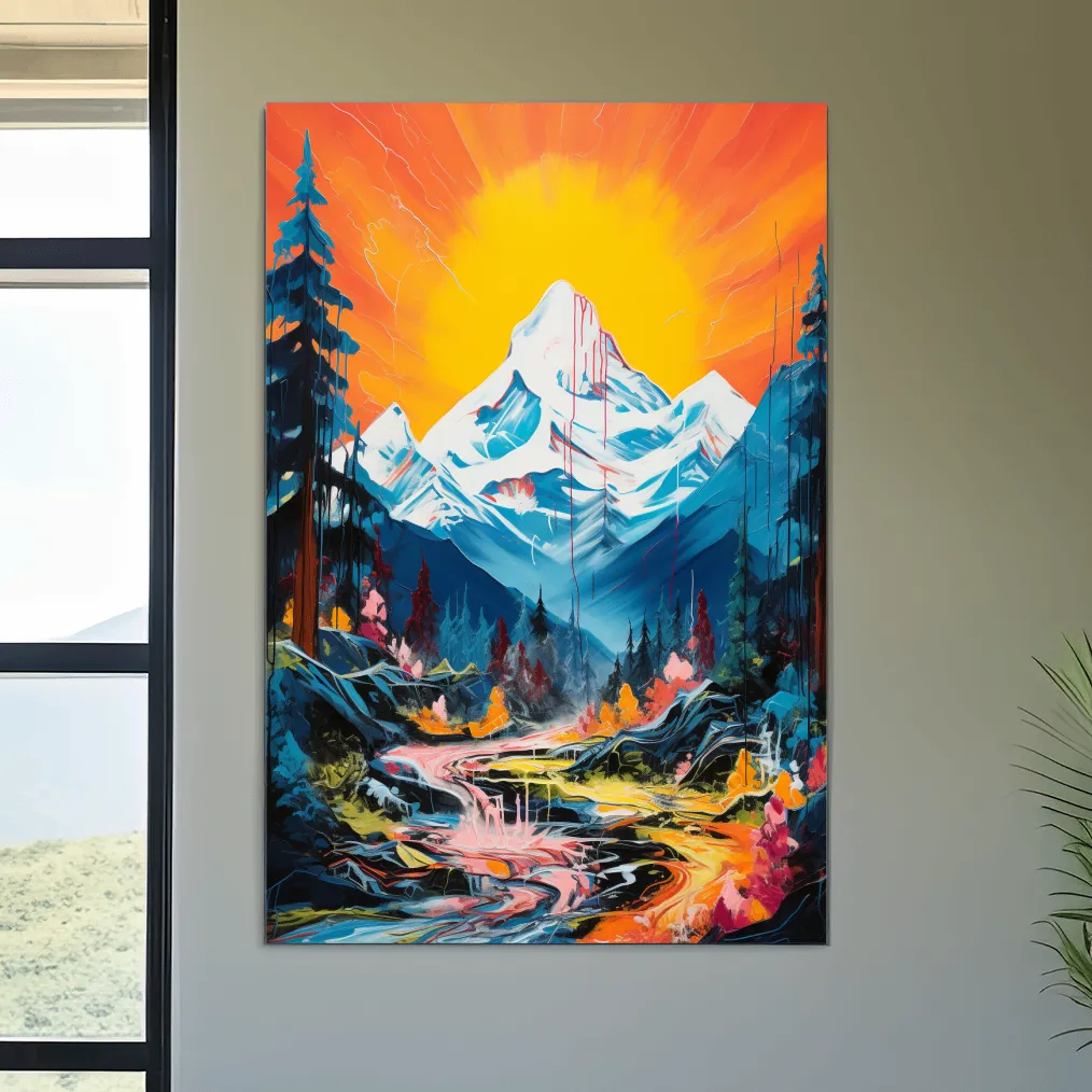 Vibrant painting of sunset over a glacier