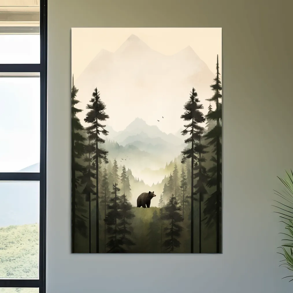 Serene art, a bear standing in the forest