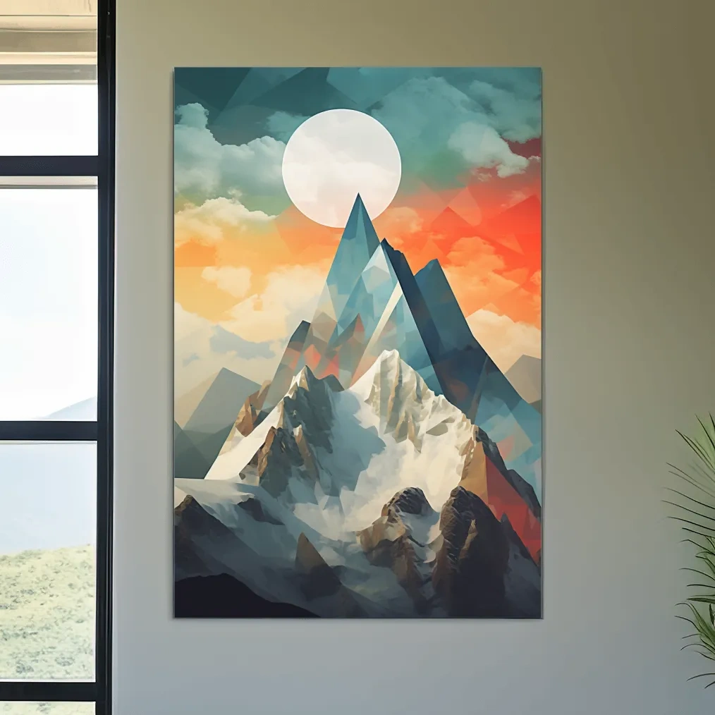 Abstract suprematism art, glacier at sunset