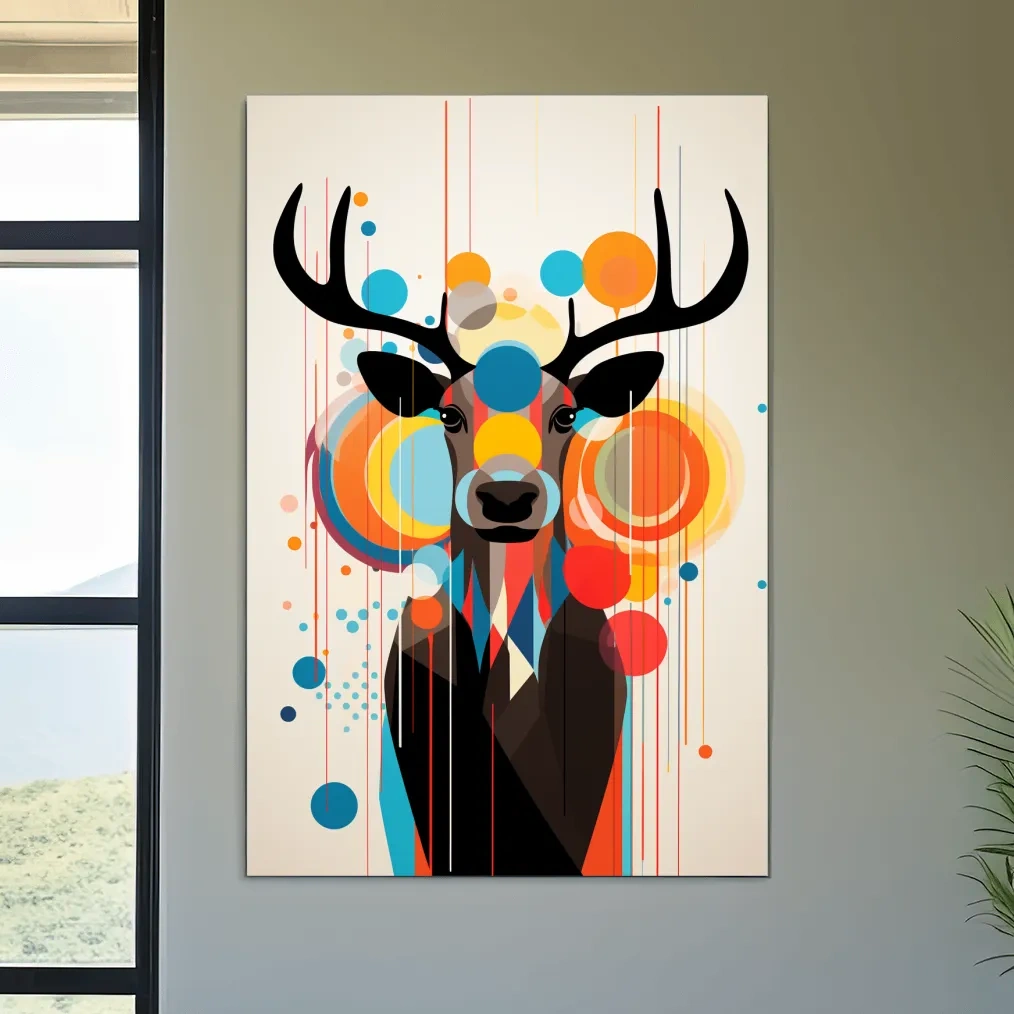 Abstract deer illustration, mid century style art