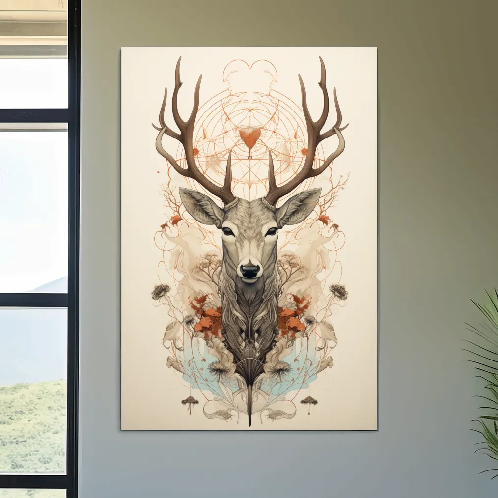 Ornate floral illustration of an elegant deers head