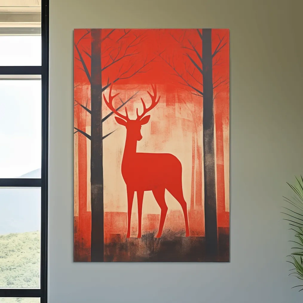 Rustic silhouette painting of a deer in the forest