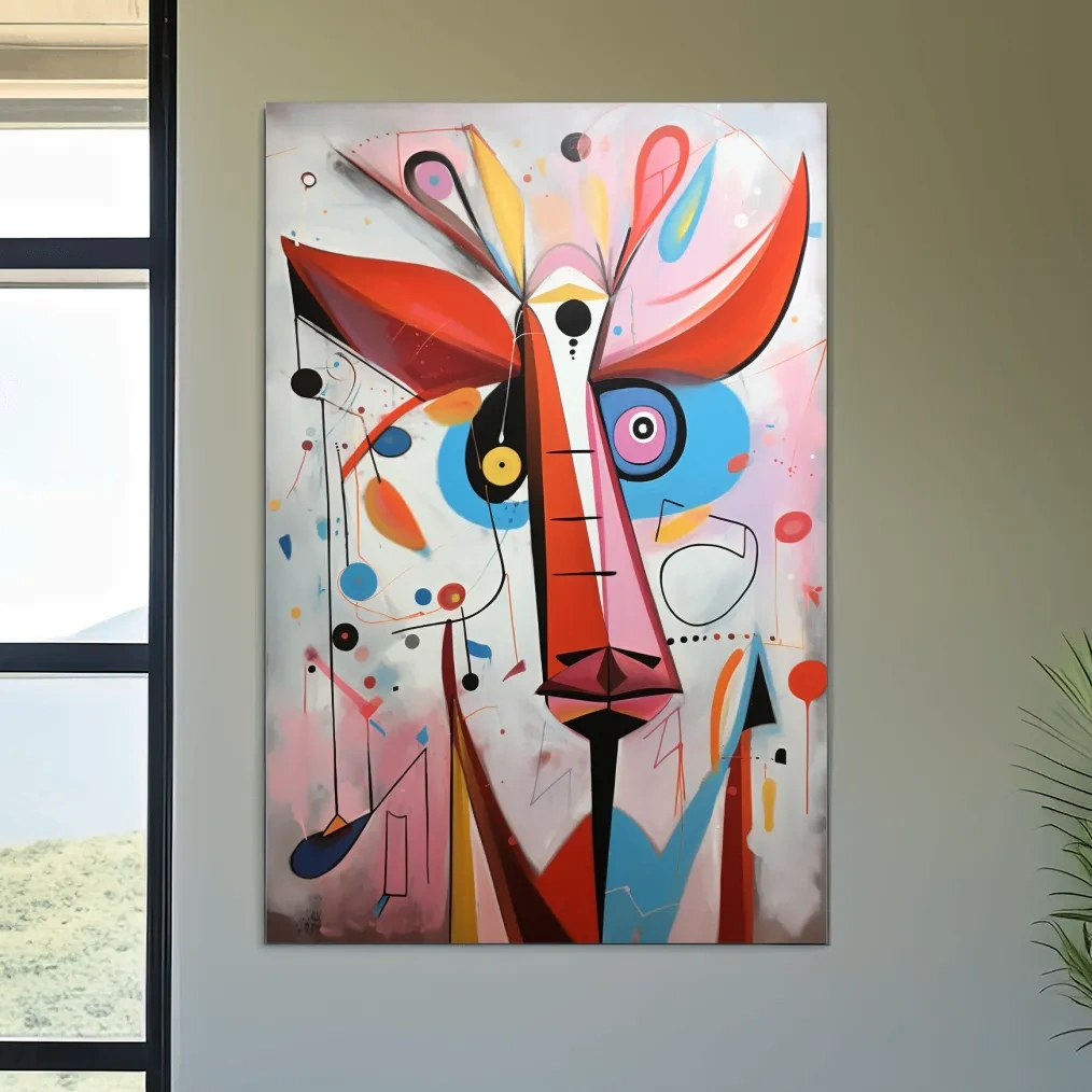 Quirky abstract painting of a deers head
