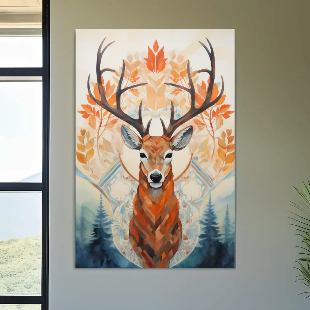 Symmetrical ornate pattern painting of a deer head