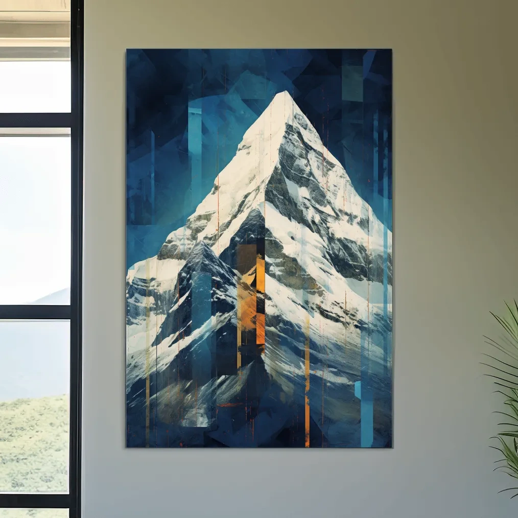 Glitch art style mountain art painting of a snowy glacier