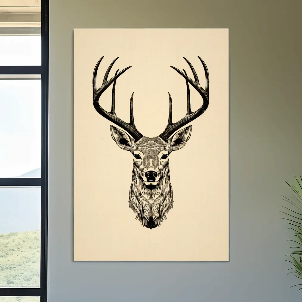 Sepia tone tattoo style illustration of a deers head