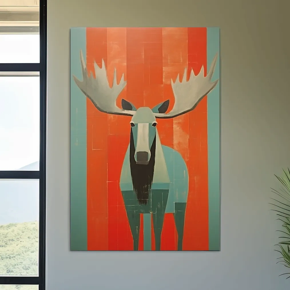 Mid Century Modern Rustic Moose Portrait Painting -  Wildlife Wall Art