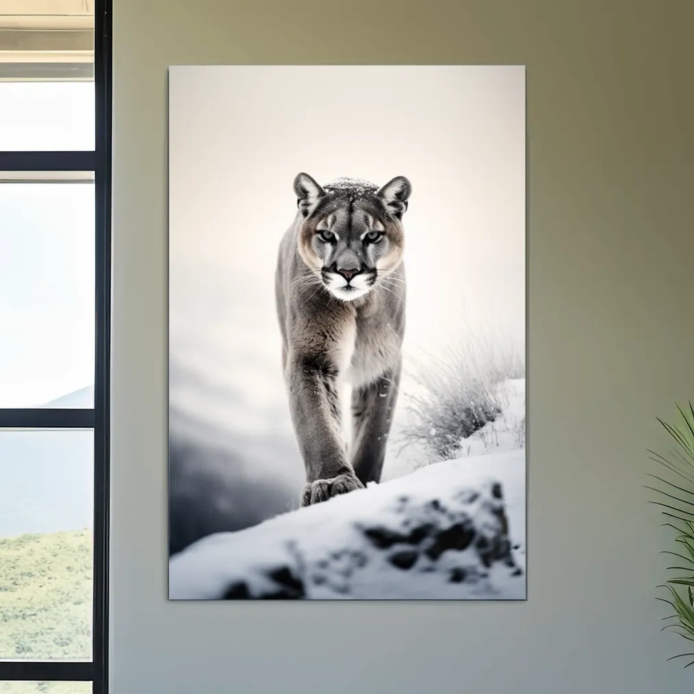 Majestic Cougar Close Up Wildlife Photography - Minimalist Winter Wall Art