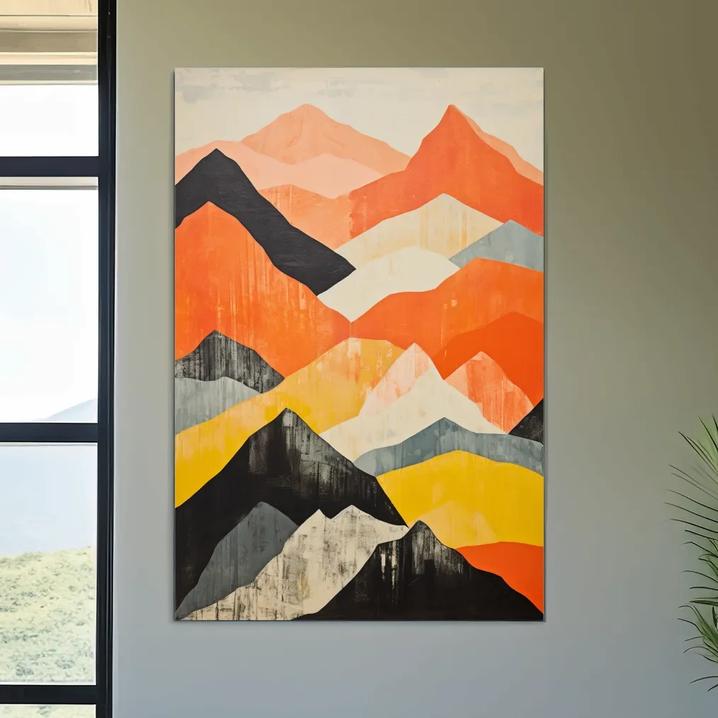 Textured pattern painting of mountain shapes